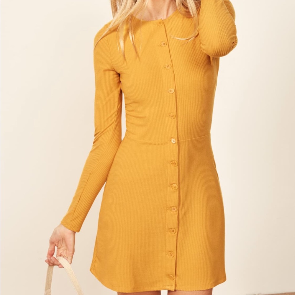 Reformation Aida button down midi dress S Mustard